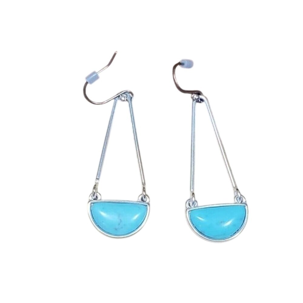 Lucky Brand Turquoise Silver Geometric Half Moon Triangle Drop Dangle Earrings